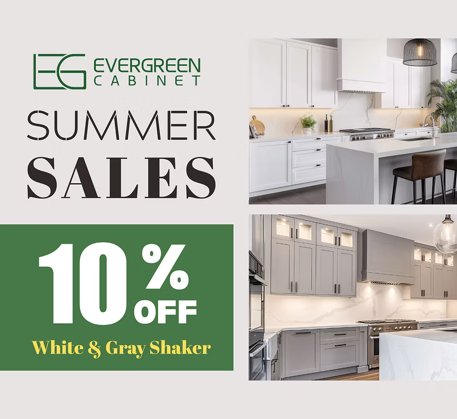 Summer Sale: 10% OFF Slim White & Gray Shaker Cabinets!